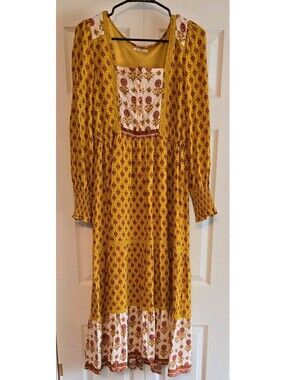 *read* In Loom Cottage Core Tiered Maxi Dress Floral Boho Prairie Sz M Flowy